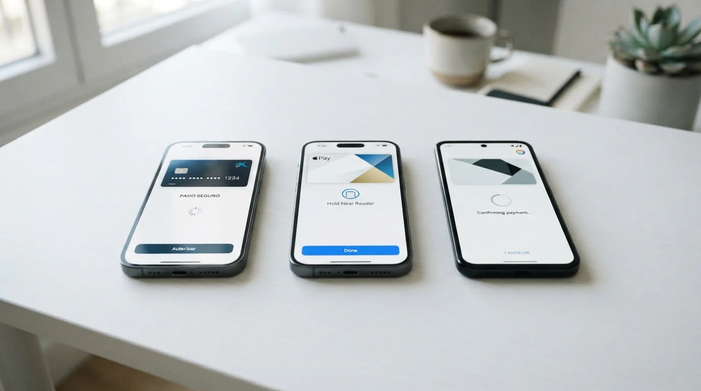 Comparativa de wallets móviles CaixaBank Pay Apple Pay y Google Pay en pantalla