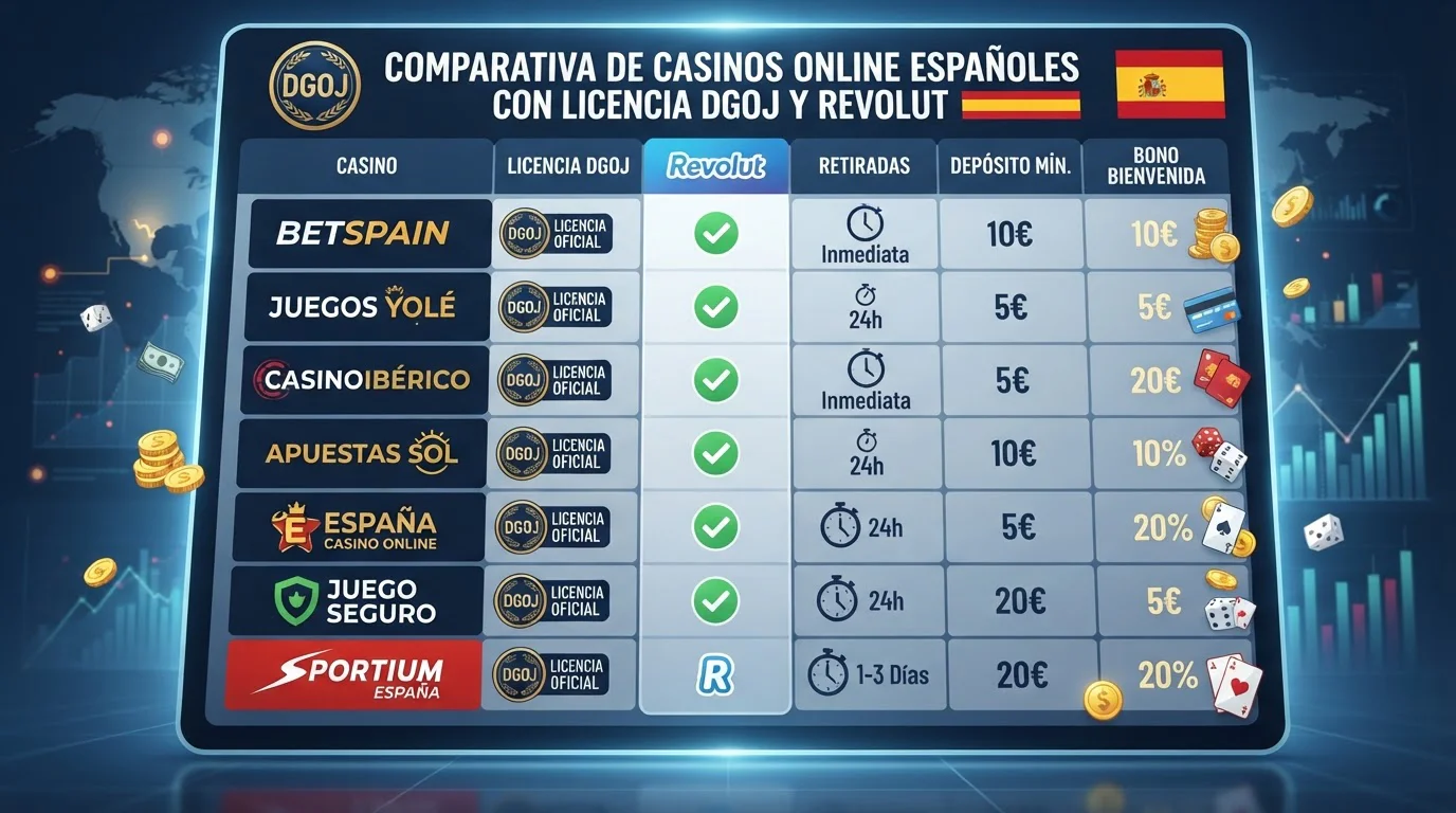 Spanish licensed online casinos comparison dashboard