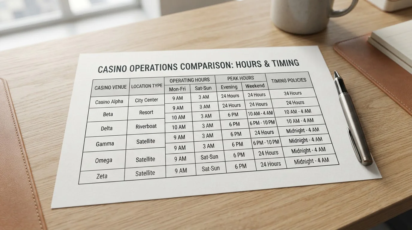 Tabla comparativa impresa con nombres de casinos y tiempos de retiro