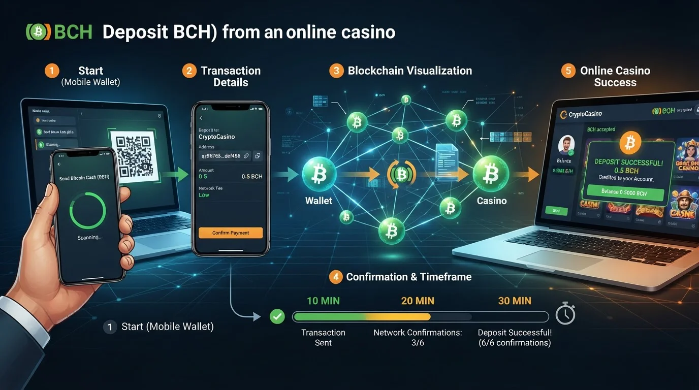 Proceso de depósito Bitcoin Cash desde wallet móvil a casino