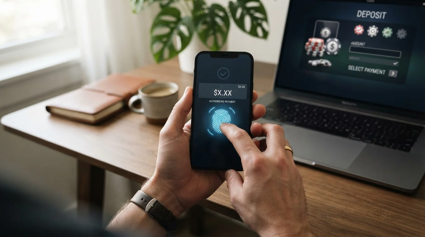 Proceso de depósito en casino online desde smartphone con autenticación biométrica