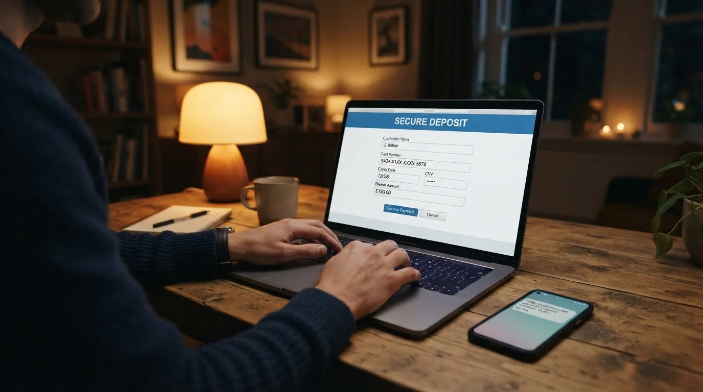 Pantalla de cajero online mostrando formulario de depósito con Mastercard