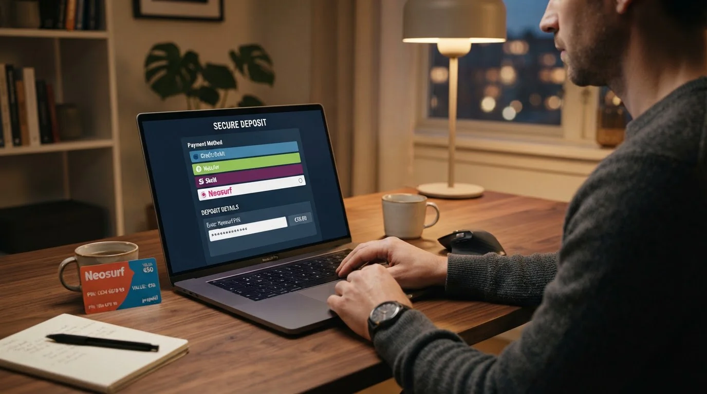 Proceso de depósito en cajero de casino online con código PIN Neosurf