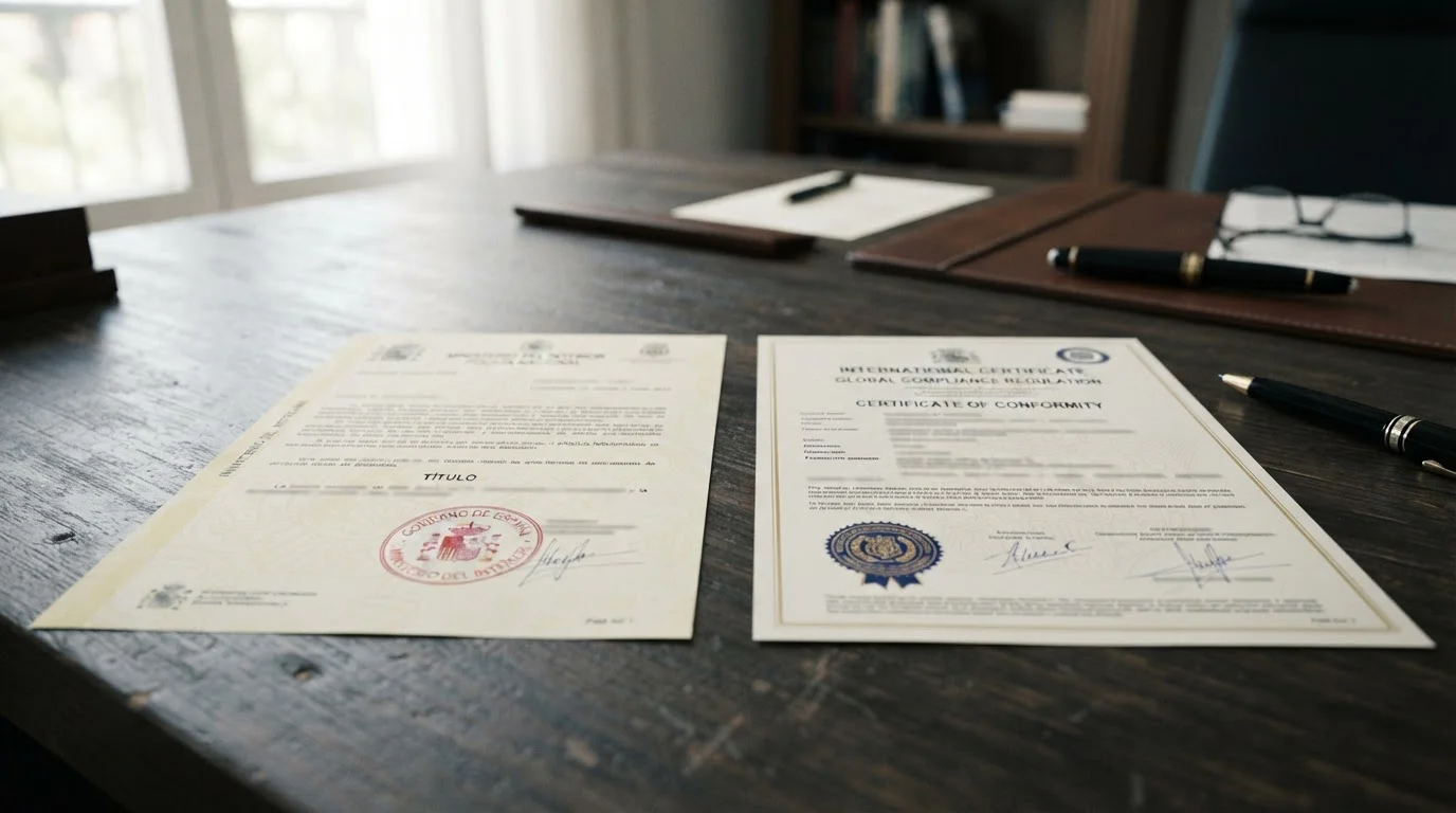 Dos documentos oficiales mostrando sello DGOJ español y certificado internacional genérico