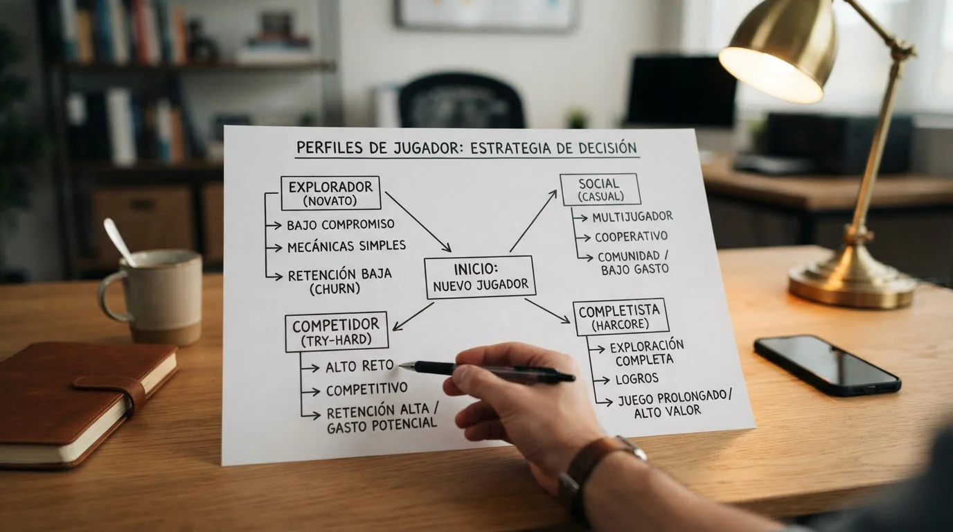 Diagrama de decisión mostrando perfiles de jugador y casinos recomendados