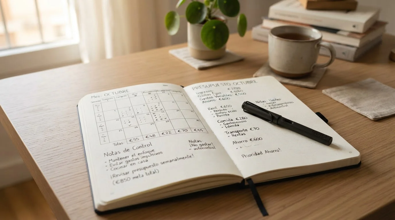 Notebook abierto con lista de límites de depósito y pérdida escritos a mano