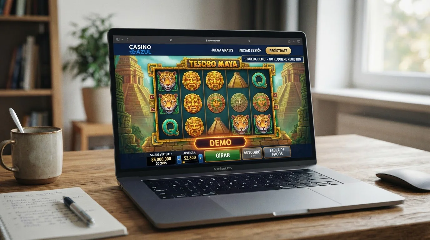 Interfaz de cuenta demo de casino mostrando saldo de créditos ficticios