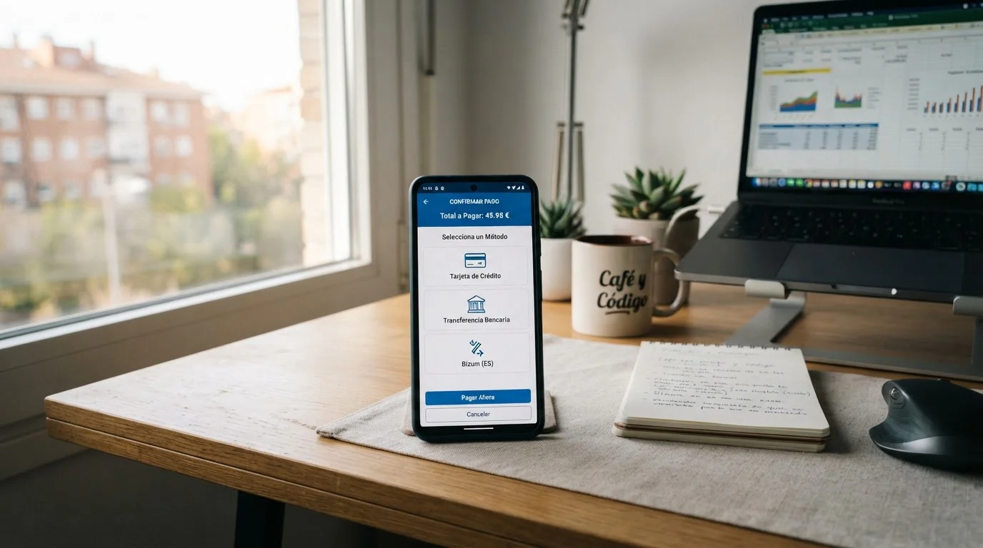 Smartphone mostrando aplicación Bizum con transacción de cinco euros confirmada