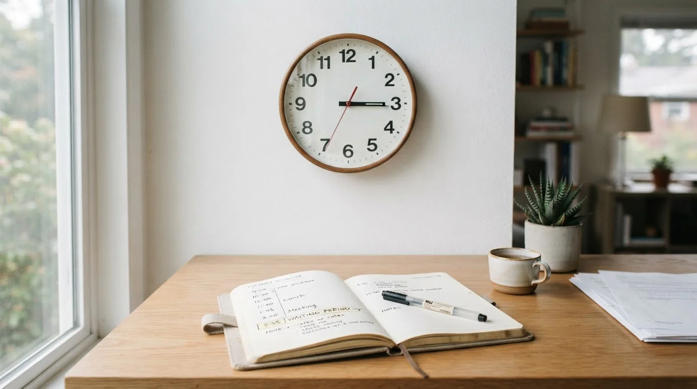Reloj de pared junto a documento de transacción mostrando tiempos de procesamiento