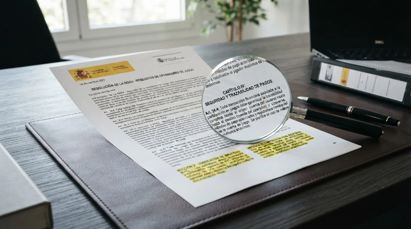 Documentación regulatoria DGOJ sobre requisitos de métodos de pago en casinos
