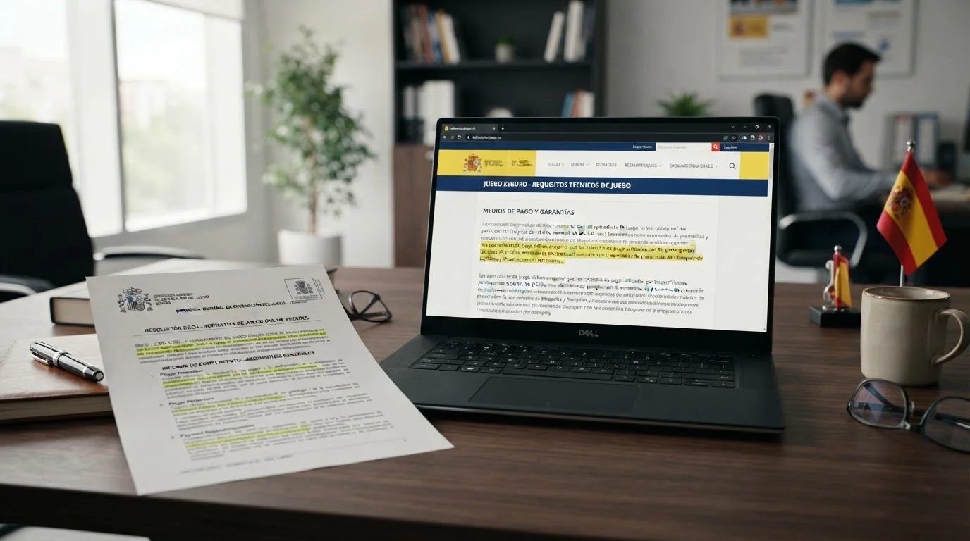 Documentación regulatoria DGOJ sobre requisitos de métodos de pago en casinos