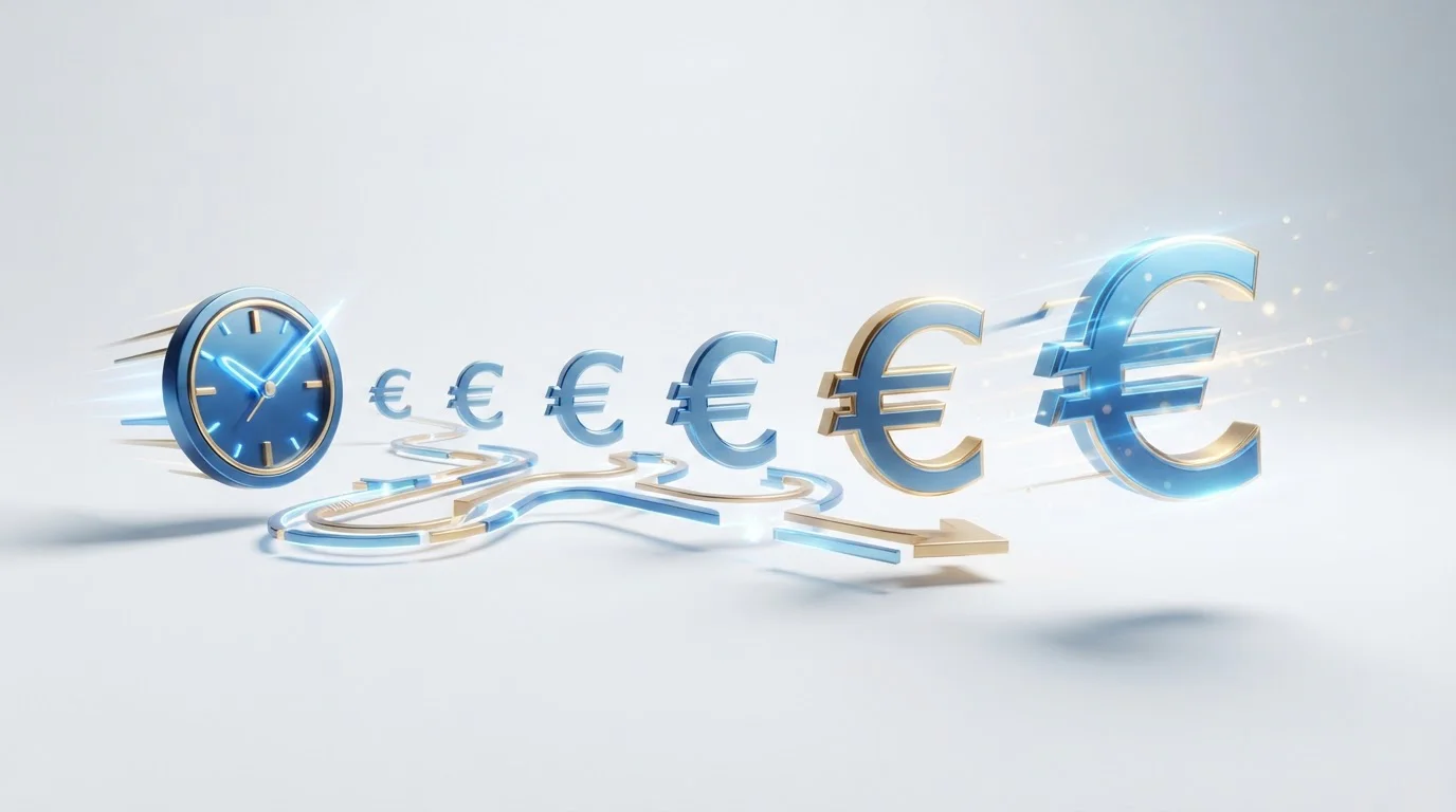 Cronómetro y símbolos de euro representando velocidad de retiro en casinos online