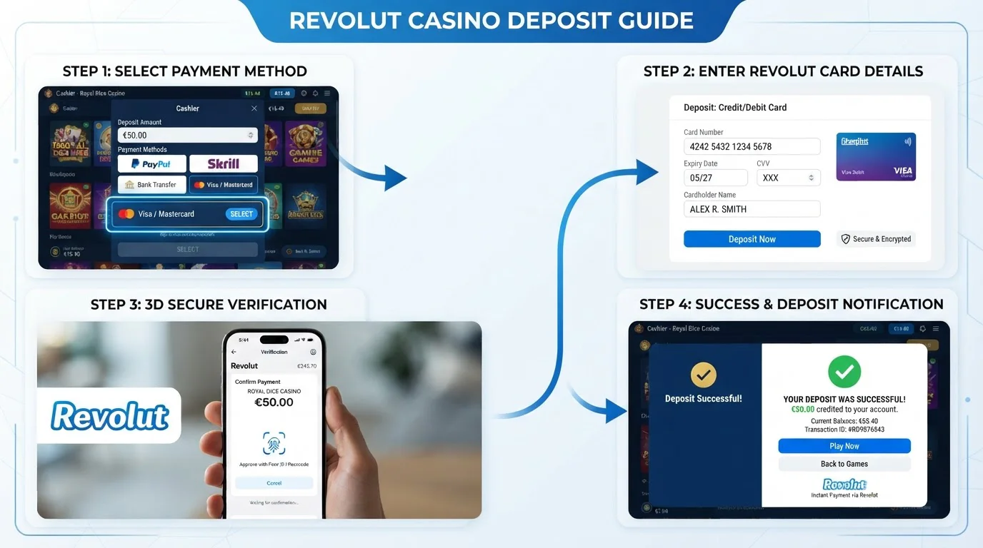 Step-by-step deposit process with Revolut