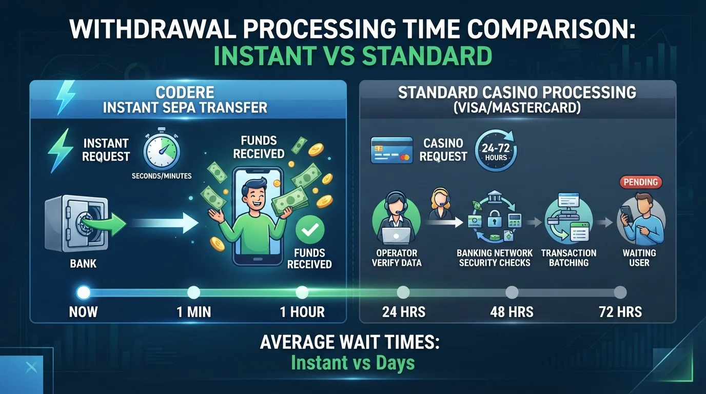 Withdrawal speed comparison between Codere and other casinos